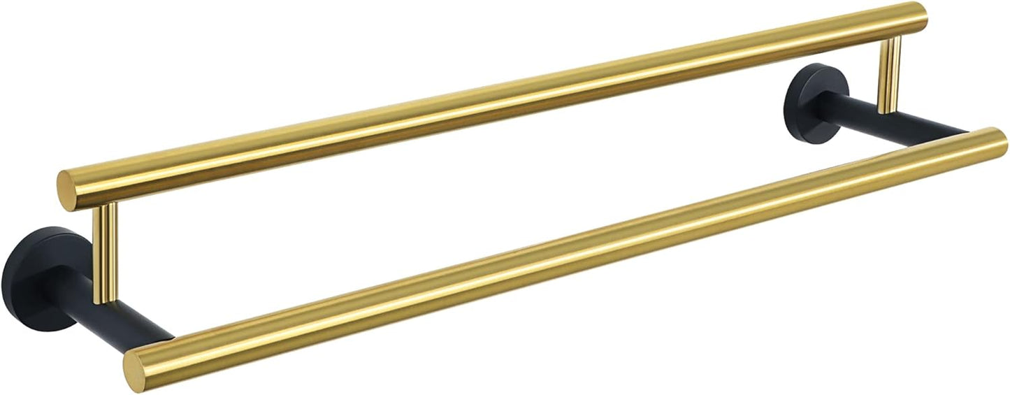 Alise Double Bath Towel Bars,24 Inch Towel Racks for Bathroom,SUS304 Stainless Steel Towel Holder,Towel Holder Wall Mount,Toilet Kitchen Towel Rod,Brushed Gold and Black Finish Towel Rail,GYT6902-GB