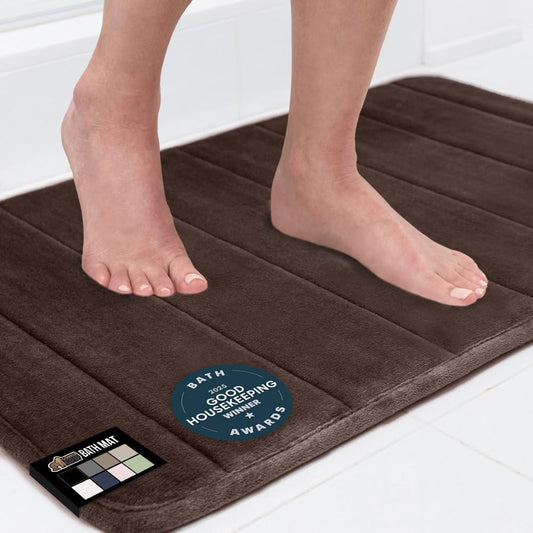 GORILLA GRIP Memory Foam Bath Mat, Soft Absorbent US Designed Bathroom Rug, Gripping Dots Machine Washable Bathmat, Cushioned Floor Mats, Shower Sink Rugs Room Décor Accessories, 24x17 Brown