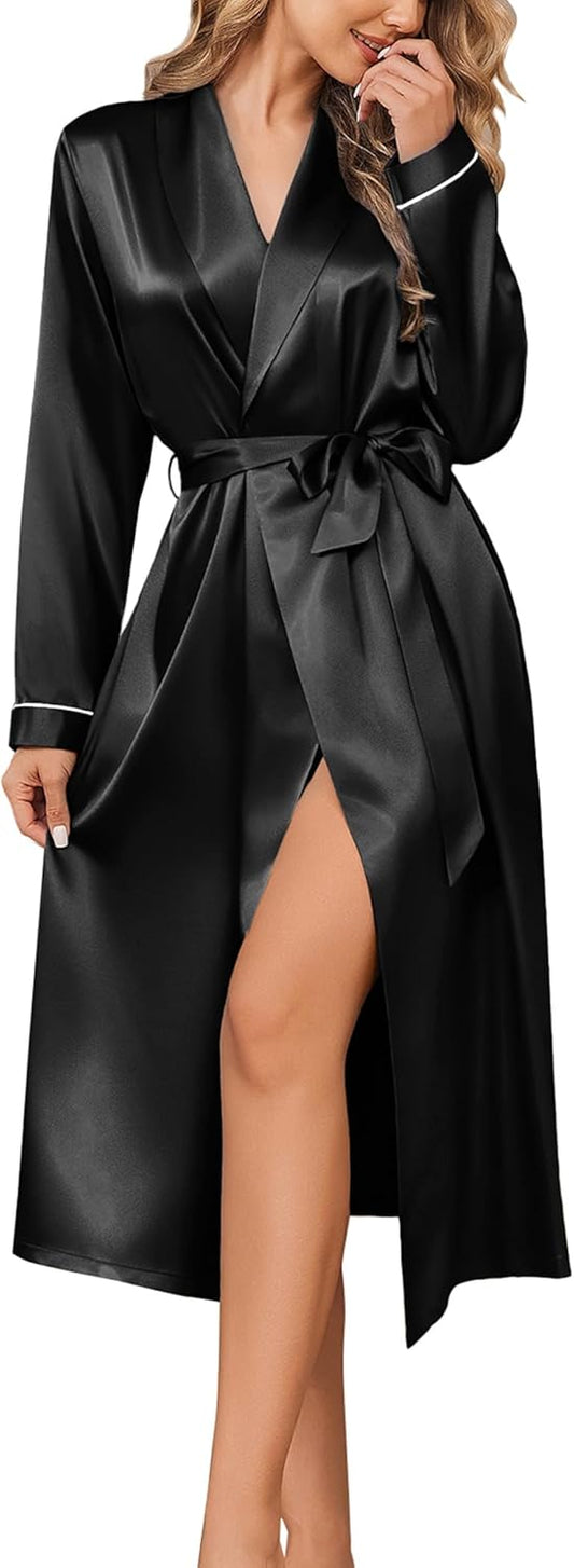 Ekouaer Silk Robes for Women Shawl Collar Satin Bathrobe Long Bride Wedding Party Robe Lightweight Sexy Sleepwear S-XXL