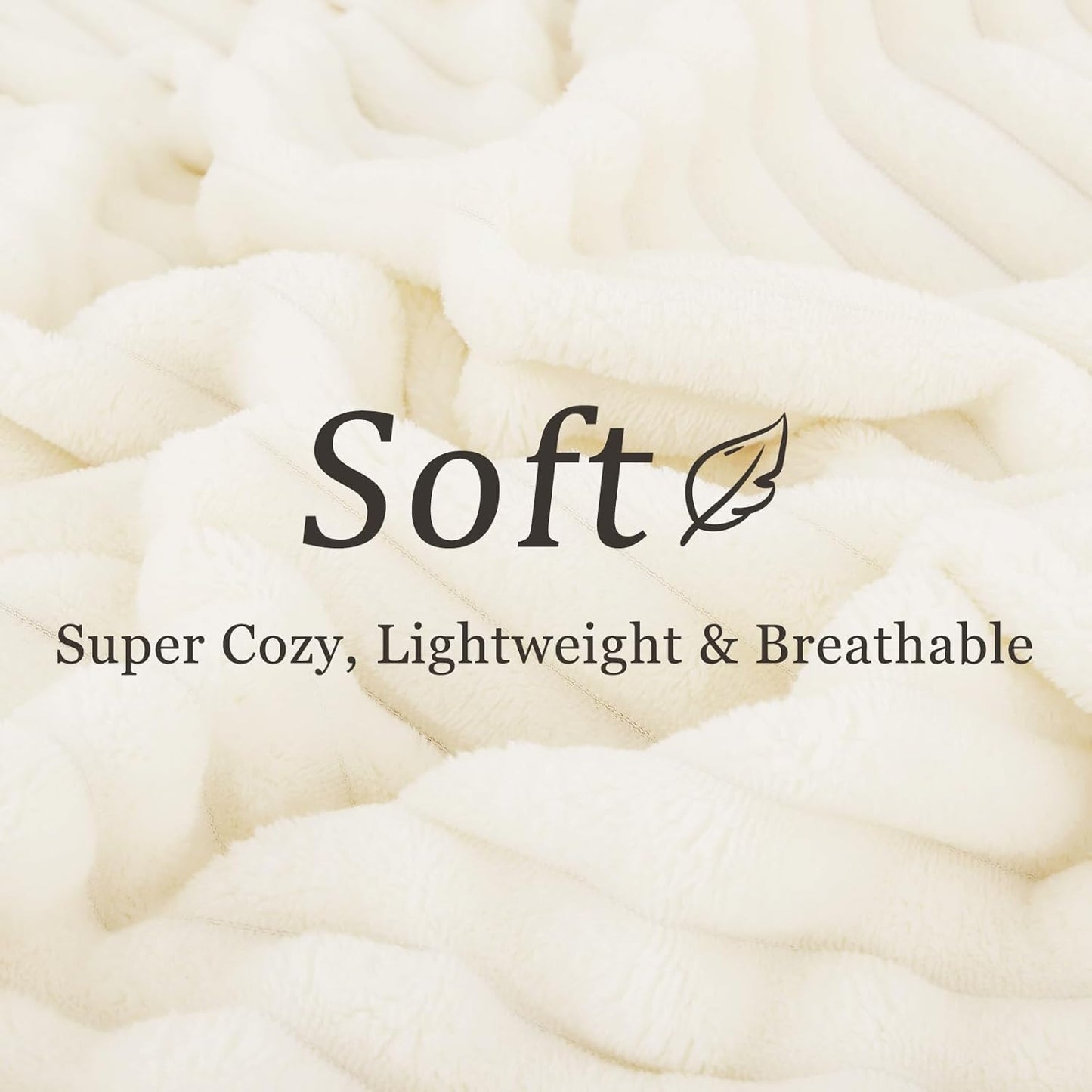 decorUhome Christmas Soft Fleece Cream White Twin Blanket for Bed, Cozy Fluffy Plush Flannel Striped Throws for Couch Sofa, Lightweight Decorative Ribbed Fuzzy Blanket for Woman, 60x80 Inches