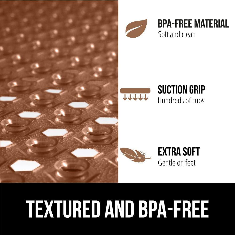 GORILLA GRIP Patented Square Shower Stall Mat, Small Bathtub Floor Mats for Stand Up Showers with Suction Cups and Drainage Holes, Machine Wash, Soft on Feet, Bathroom Accessories 21x21 Inch, Brown