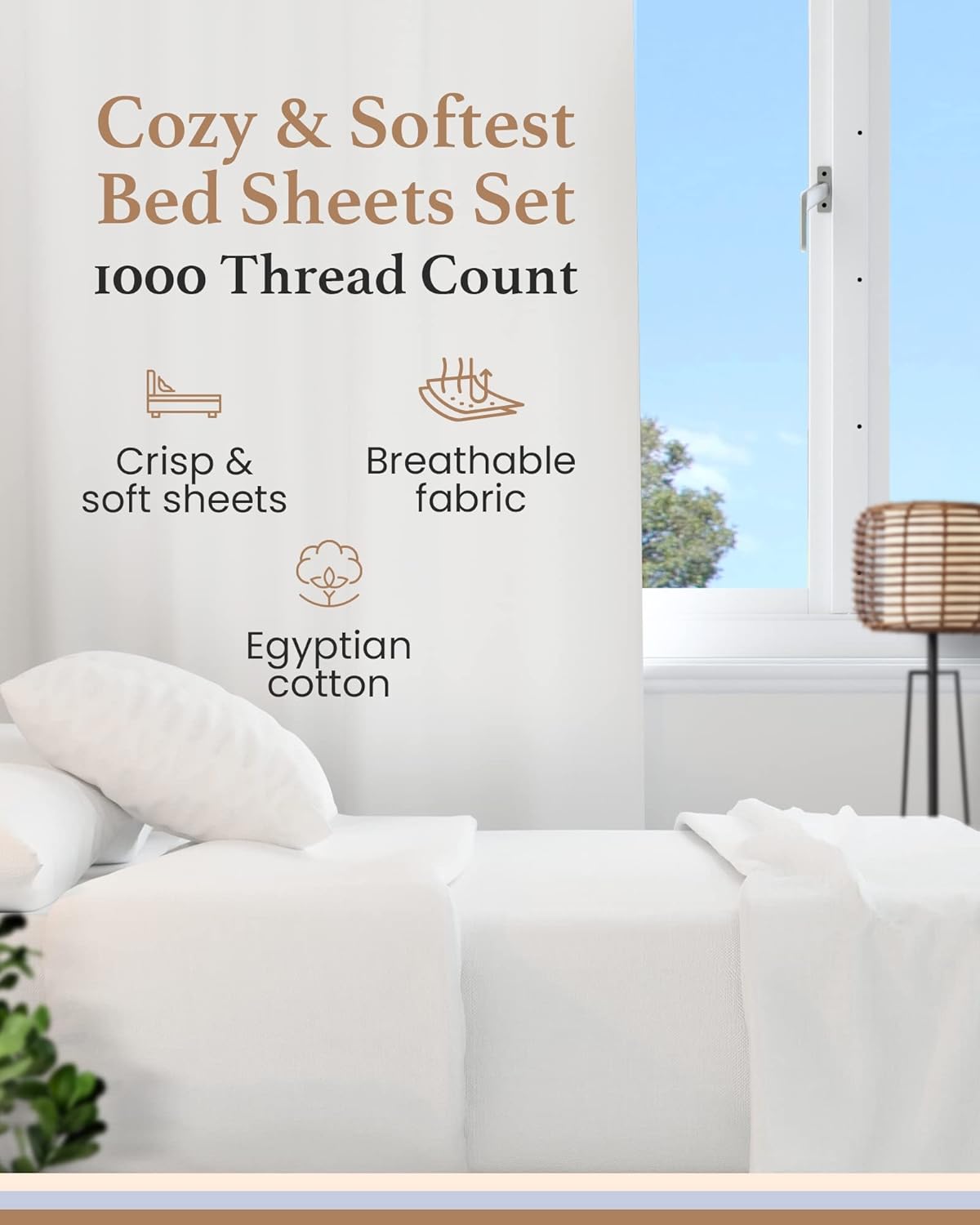 Good Sleep Bedding 100% Egyptian Cotton Sheets Queen Size - 4 Pc Queen Sheet Set, Sateen Weave, Bed Sheets, 16" Deep Pocket Sheets - White