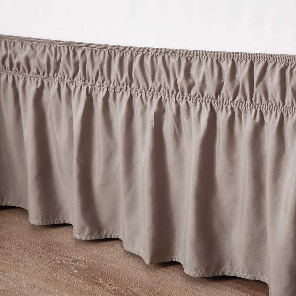 MEILA Wrap Around Bed Skirt Three Fabric Sides Elastic Dust Ruffled 24 Inch Tailored Drop,Easy to Install Fade Resistant-Taupe, Twin/Full
