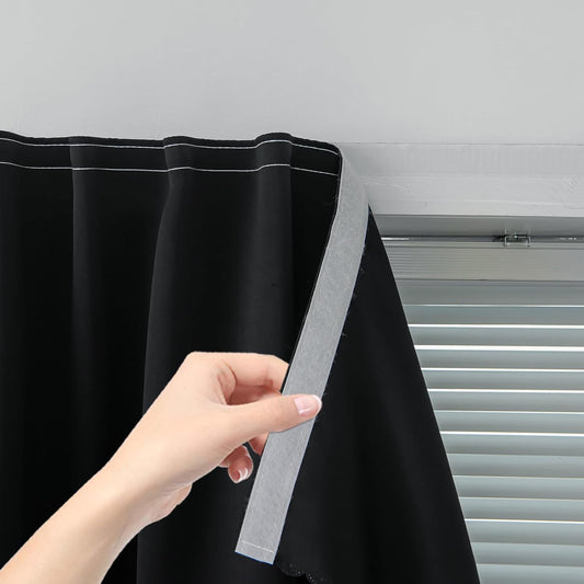 Adhesive Blackout Curtains- Self Stick Curtain No Rod Needed Easy to Hang Curtain, Use for Bedroom, Living Room, Dining Room, Kitchen, 47" W X 84" L, Black, 1 Panel