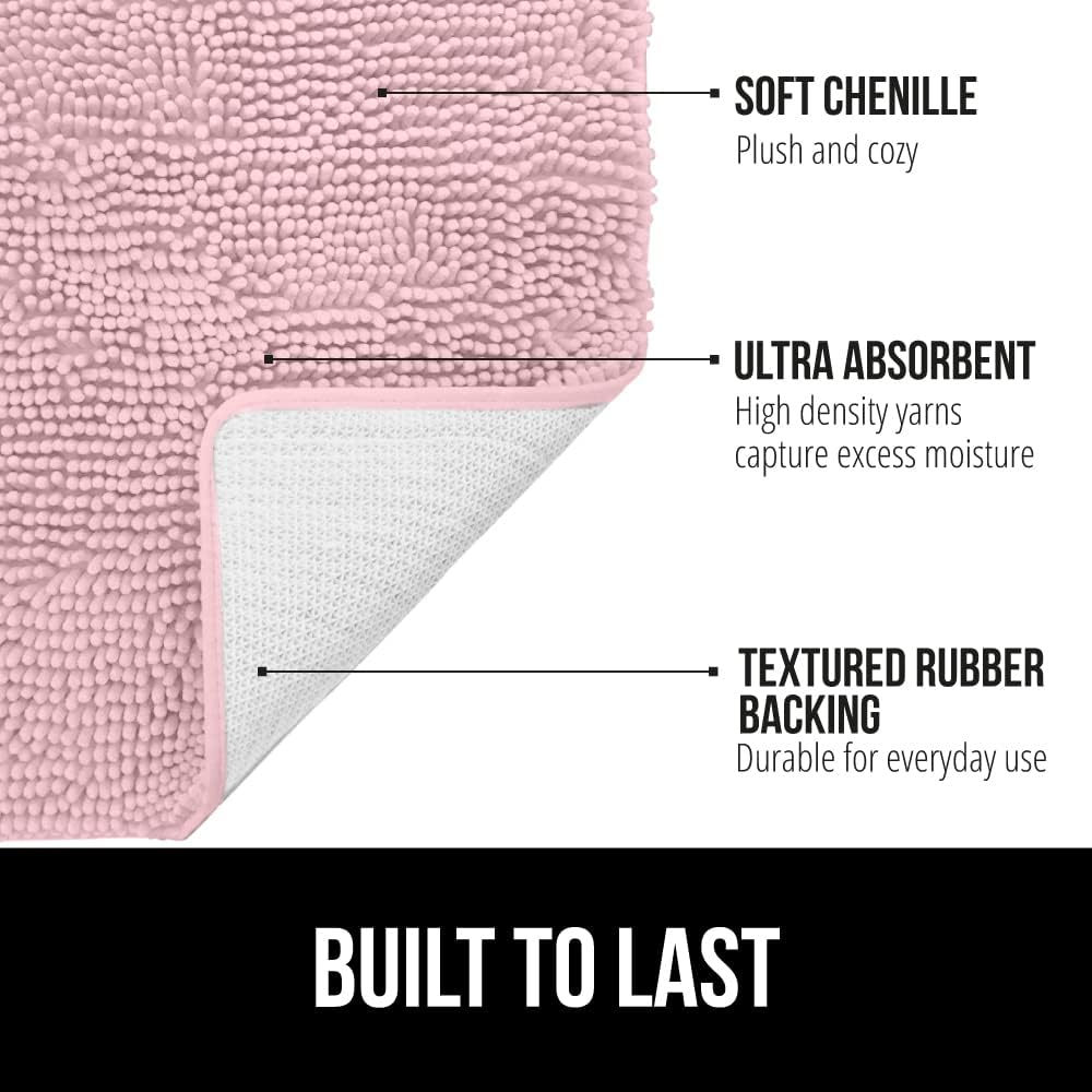 GORILLA GRIP Bathroom Rug Sets, Soft Chenille 2 Piece Area Rugs Set, Toilet Base Mat and 30x20 Carpet, Absorbent Microfiber Washable Mats Dry Quickly, Home Décor and Bath Room Accessories, Lt Pink