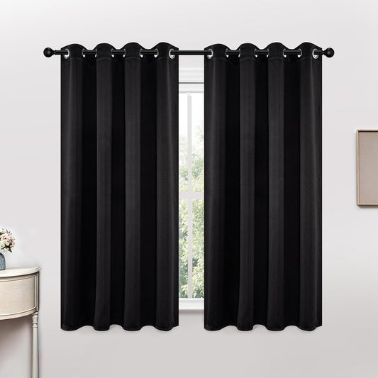 Joydeco Blackout Curtains 45 Inch Length 2 Panels Set, Thermal Insulated Long Curtains& Drapes 2 Burg, Room Darkening Grommet Drapes for Living Room Bedroom Window (W52 x L45 Inch, Black)