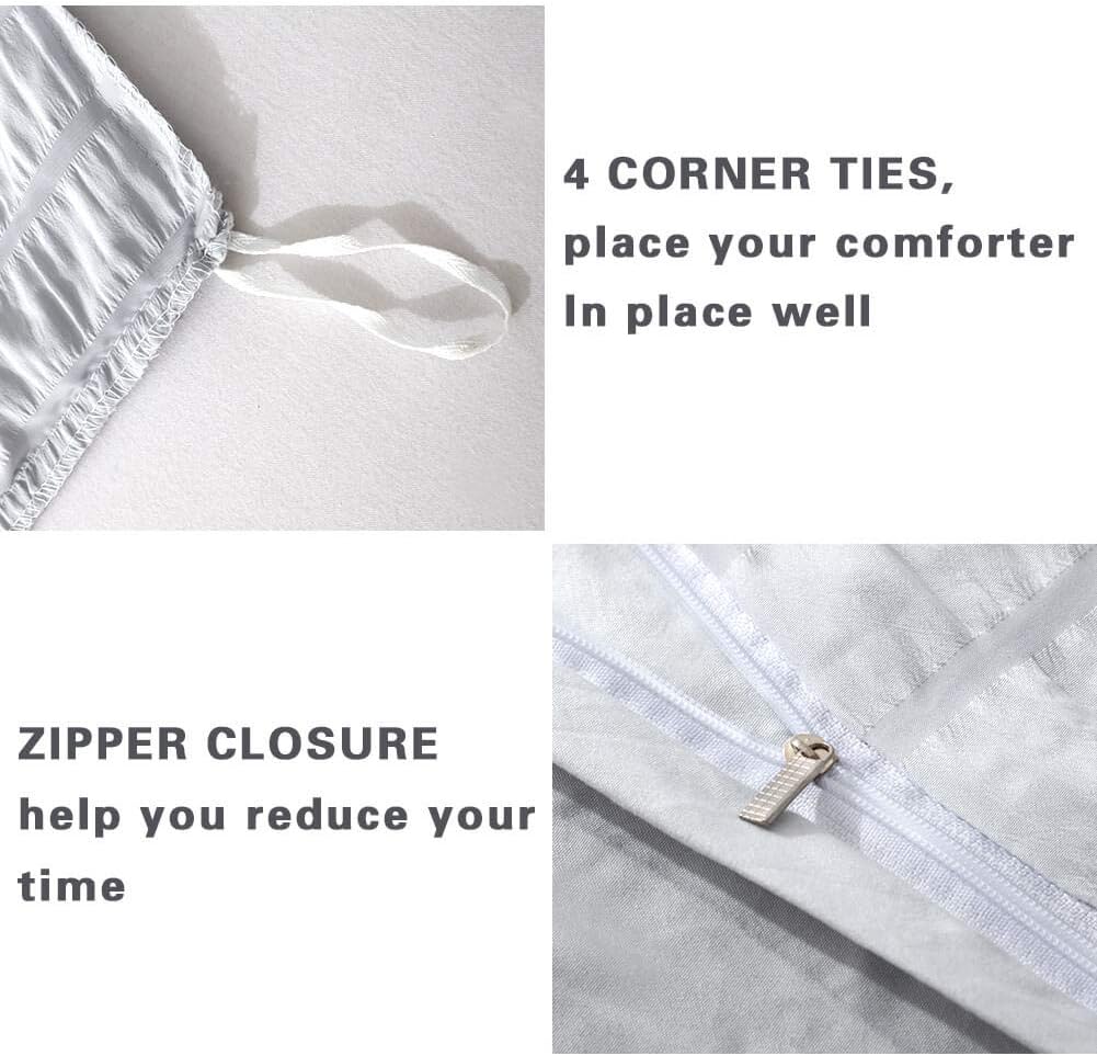 AveLom Seersucker Duvet Cover Set Queen Size (90 x 90 inches), 3 Pieces (1 Duvet Cover, 2 Pillow Cases), Light Gray Ultra Soft Washed Microfiber, Textured Duvet Cover with Zipper Closure, Corner Ties