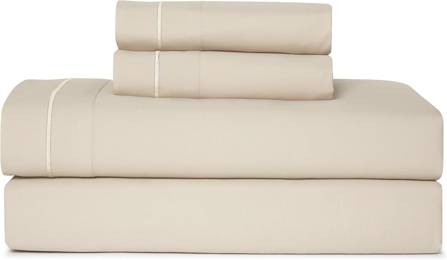 CASUAL LIVING King Sheets 4 Piece Set with 2 Pillowcases, Soft Microfiber Hypoallergenic Washable Deep Pocket Lightweight Bedding Elasticized, King Sheet Sets, Beige