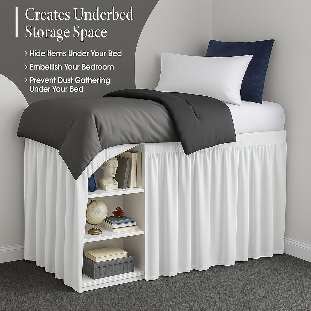 Cottingon Dorm Bed Skirt Twin XL 36" with Split Corners, 100% Microfiber Soft and Stylish, College Room Essential, Extra Long Dust Ruffle for Extended Beds, White