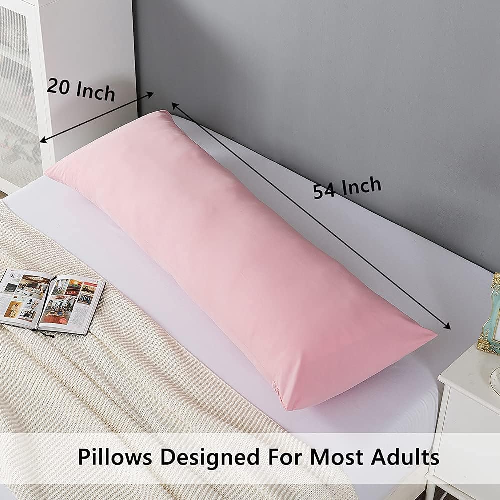 ELNIDO QUEEN Body Pillow with Pillowcase - Soft Long Bed Pillow for Adults - Breathable Full Body Pillow Insert for Sleeping, 20x54inches - Pink
