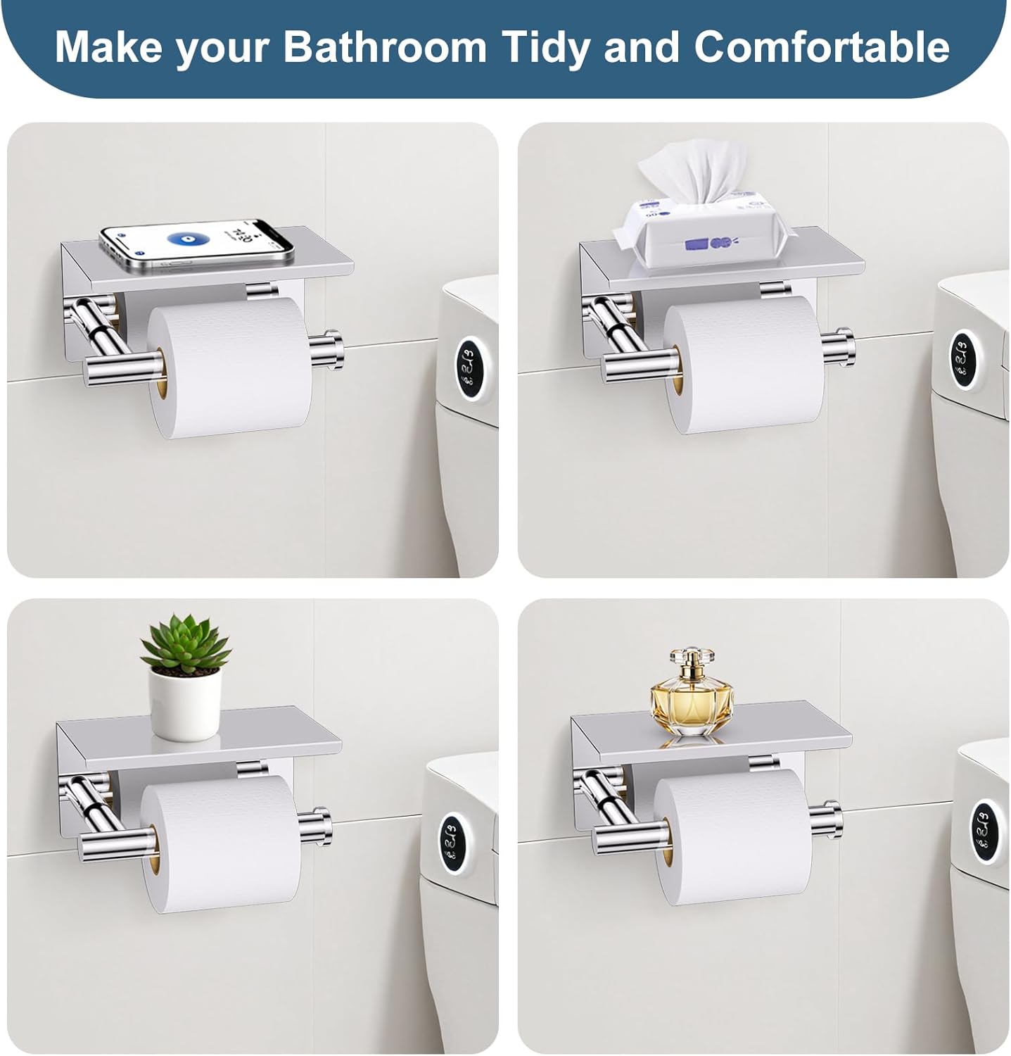Polished Chrome Bathroom Hardware Set, 5 Pieces Chrome Towel Bar Bathroom Accessories, Upgraded Toilet Paper Holder with Shelf Set, 23.6 Inch Towel Rack Towel Holder for Bathroom Wall