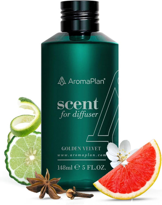 AromaPlan Hotel Scents Golden Velvet 5 Fl Oz (148ml), Home Luxury Aroma & Hotel Fragrance Diffuser Oil- Hotel Diffuser Oil for Aromatherapy- USA Made, Bigger Bottle, Bolder Aroma & Longer Lasting