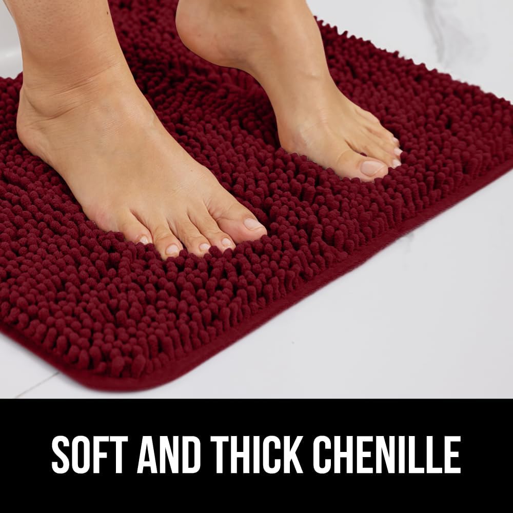 GORILLA GRIP Bathroom Rug Sets 3 Piece, Bath Mat Set and Oval Toilet Base with Rubber Backing, Plush Absorbent Shaggy Chenille Washable Mats, Includes 24x19.5, 24x17 and 36x24 Inch Rugs, Burgundy