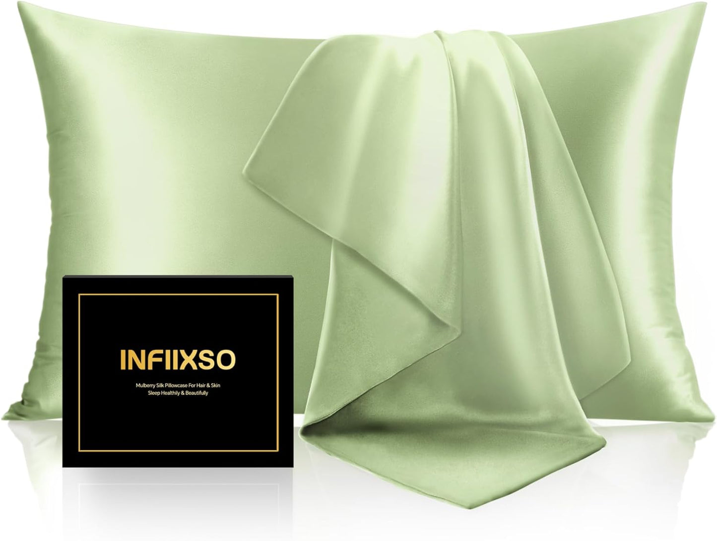 INFIIXSO Mulberry Silk Pillowcase for Hair and Skin, Silk Pillow Cases King Size with Hidden Zipper 20"x40", Extraordinary Smooth and Soft Cooling Pillow Cases for Hot Sleepers(Sage Green, 1 Pack)