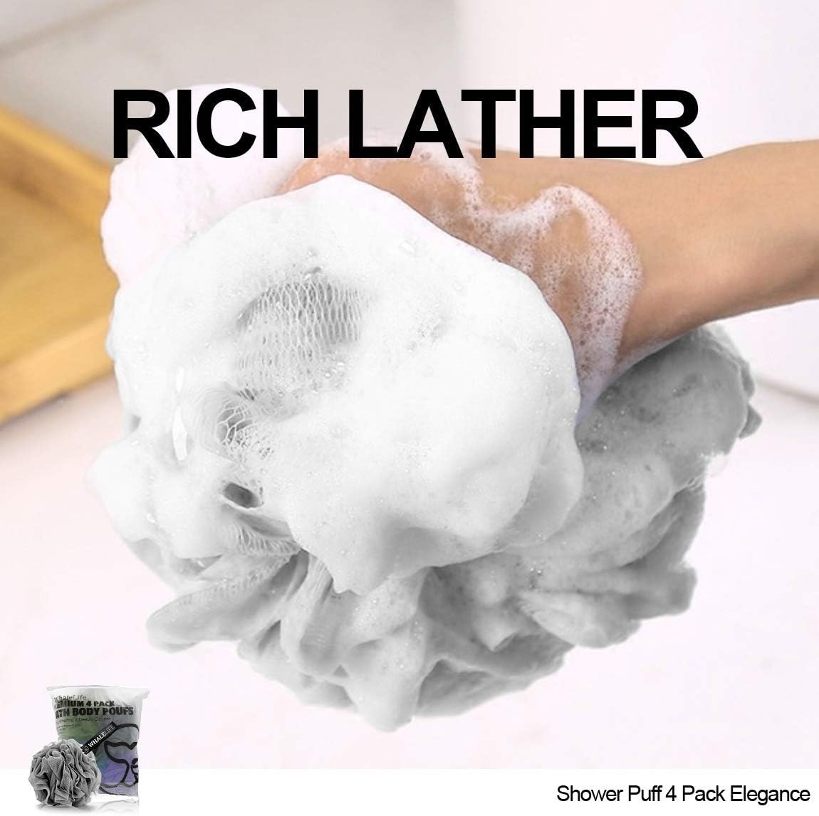 Loofah Sponge Bath Sponge for Women Men 4 Pack (Gray Blue Green Purple)