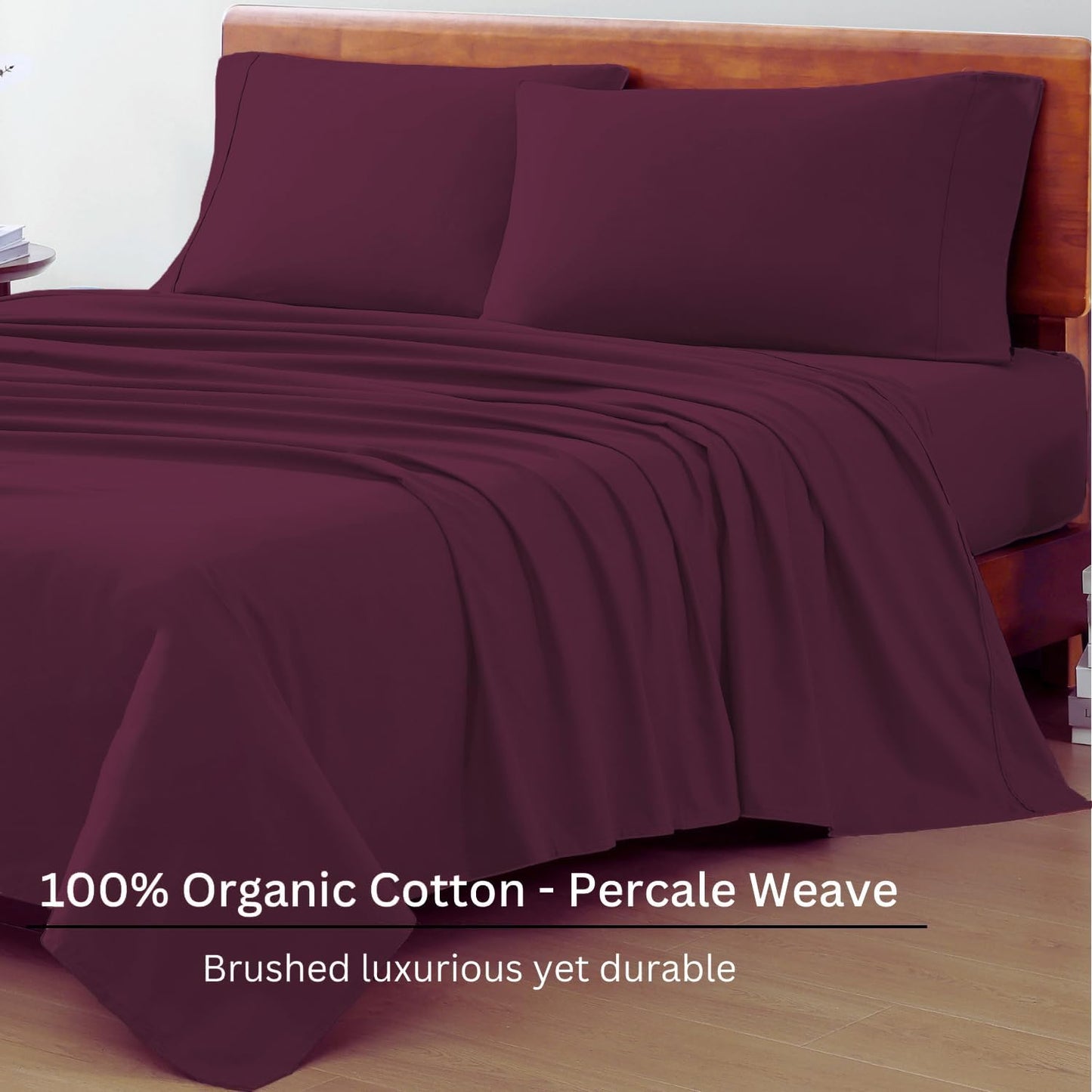 LANE LINEN 100% Organic Cotton Eco Friendly Sustainably Produced Twin XL Sheet Set, Mercerized Soft & Comfy Extra Long Twin Bedding Set, Naturally Cooling Cotton Sheets- Windsor Wine