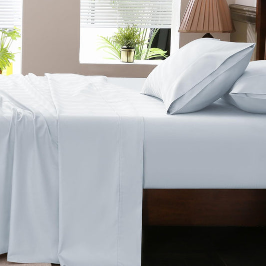 Extra Deep Pocket King Sheets 18-24 Inch 1000 Thread Count 100% Egyptian Cotton Sateen Weave Soft Breathable 4 Pieces（King，Light Blue）