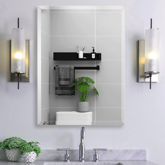 Frameless Beveled Edge Bathroom Mirror 24x32 Inch Rectangle Beveled Mirror Wall Mirror Explosion Proof and Shatterproof Bathroom Vanity Mirror Wall Mounted Hang Firmly (Horizontal or Vertical)