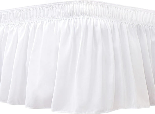 Biscaynebay Wrap Around Bed Skirts for Twin & Twin XL Beds Extra Short Drop of 9", White Elastic Dust Ruffles Easy Fit Wrinkle & Fade Resistant Silky Luxurious Fabric Solid Machine Washable