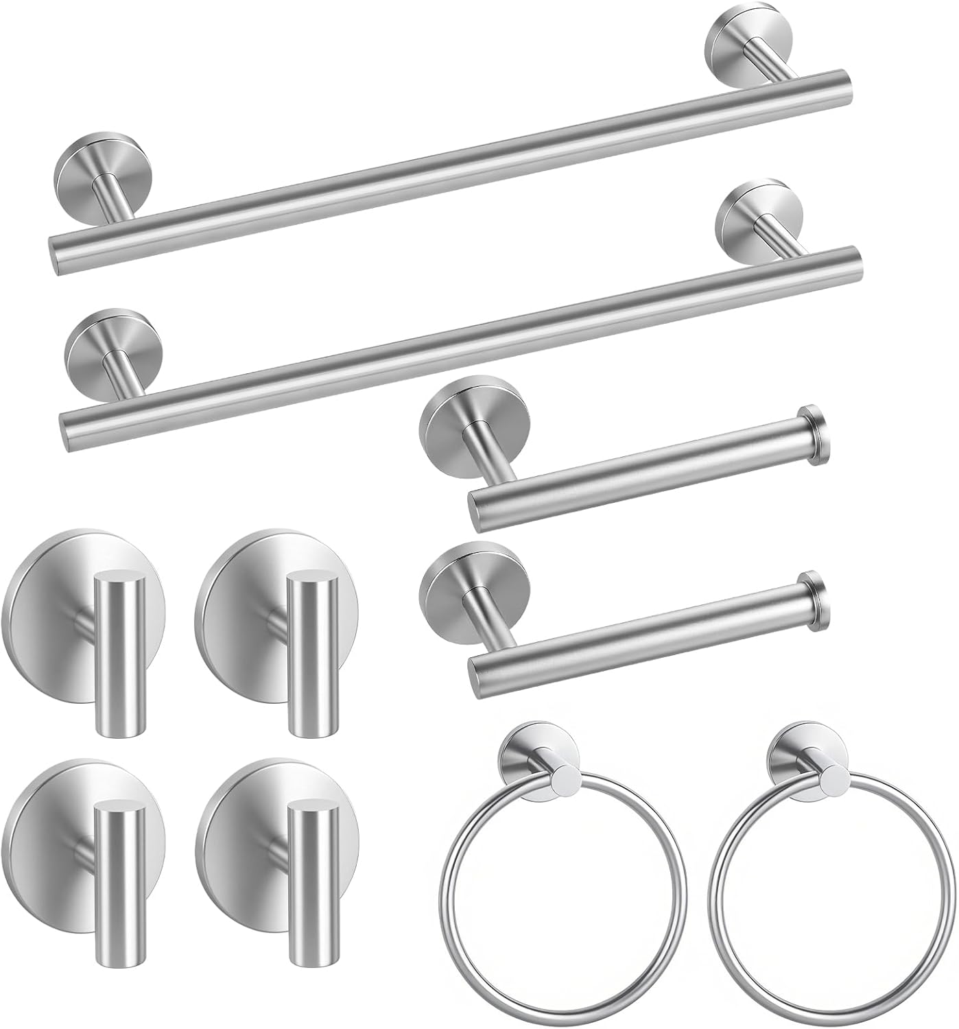 Brushed Nickel Towel Bar Set 10 Pieces, SUS304 Stainless Steel Bathroom Hardware Set, Bathroom Towel Holder Set Wall Mounted-16 Inch Towel Bar, Toilet Paper Holder, Towel Hook, Towel Ring