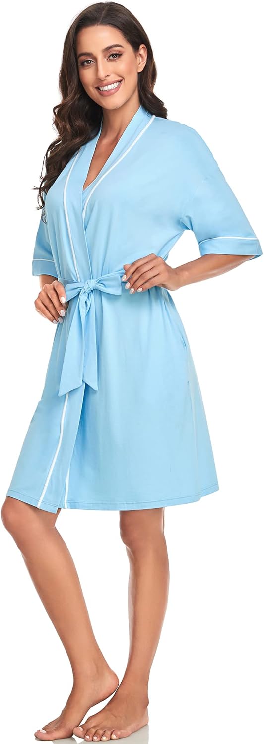 COLORFULLEAF Womens Bamboo Short Robes Lightweight Kimono Cotton Robe Soft Knit Bathrobe Ladies Loungewear with Pockets