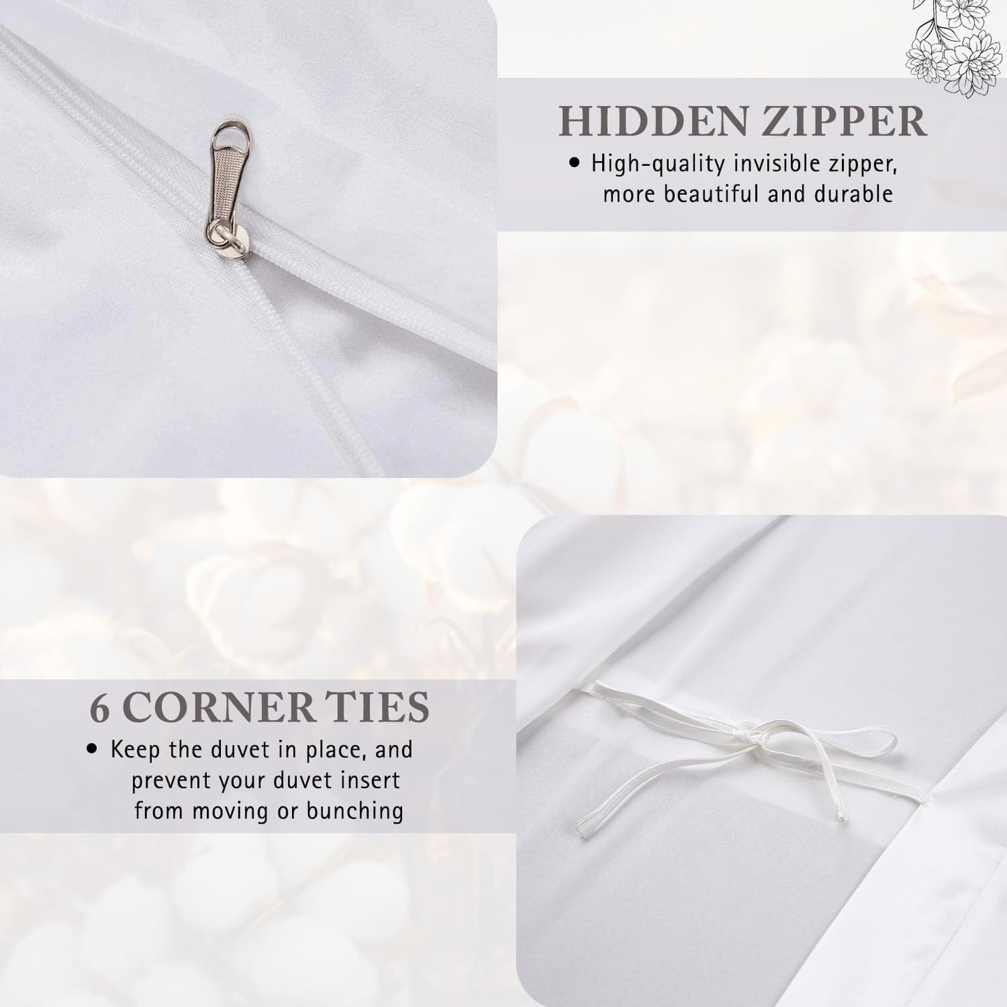 1000 Thread Count King Duvet Cover 100% Egyptian Cotton Soft 5 PC Comforter Cover & 2 Pillow Shams - All Season Breathable Zipper Closure & Corner Ties (Cal King/King, White)