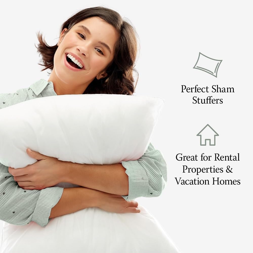 DOWNLITE 4-Pack Set of Hotel Style Hypoallergenic Down Alternative Bed Pillows – King Size, 20” x 36” – Soft/Medium Density, for Stomach & Back Sleepers – Machine Washable & Dryable