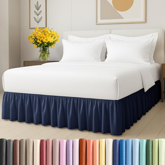 Bedskirt King Size Ruffle - 15 inch Drop Dust Ruffle Bed Skirt with Platform - Ultra-Soft, Easy Fit, Premium Hotel Quality - Wrinkle, Fade & Shrink Resistant - for Women, Men, Kids and Teens - Navy
