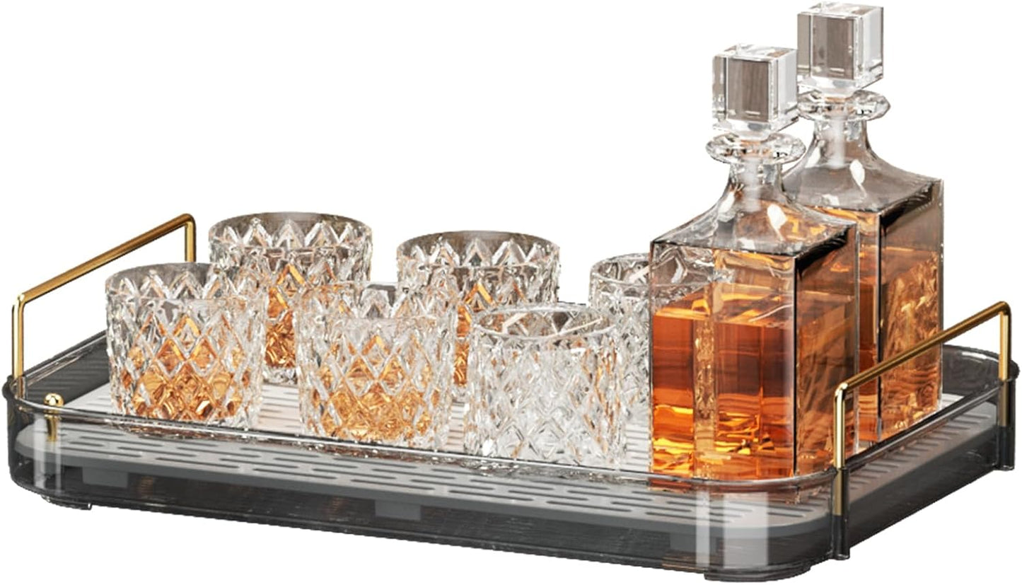 Seoneiro Whiskey Tray, Glass Cup Rack, Mug Holder, Coffee Cup Organizer, Bathroom Countertop with Drain Board Wine Glass Decorative Organizer, Food Tray, Kitchen Spice Rack
