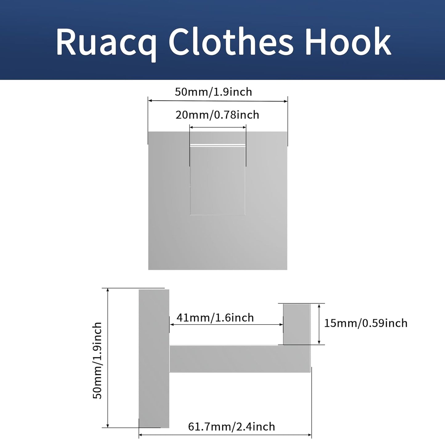 Ruacq Towel Hooks for Bathrooms, 2pcs Square Base Robe Coat Clothes Hook Wall Mount, SUS 304 Stainless Steel Wall Hooks for Hanging, Heavy Duty(Chrome)