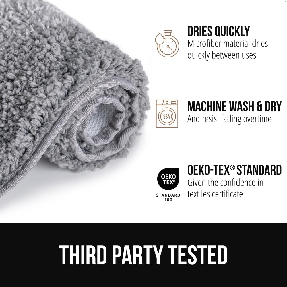 GORILLA GRIP Ultra Soft Plush Bathroom Rugs with Textured Rubber Backing, 34 x 24 Absorbent Quick Dry Bath Mat, Machine Washable Shower Mats, Home Décor Accessories Bathmat Rug Essentials, Light Blue