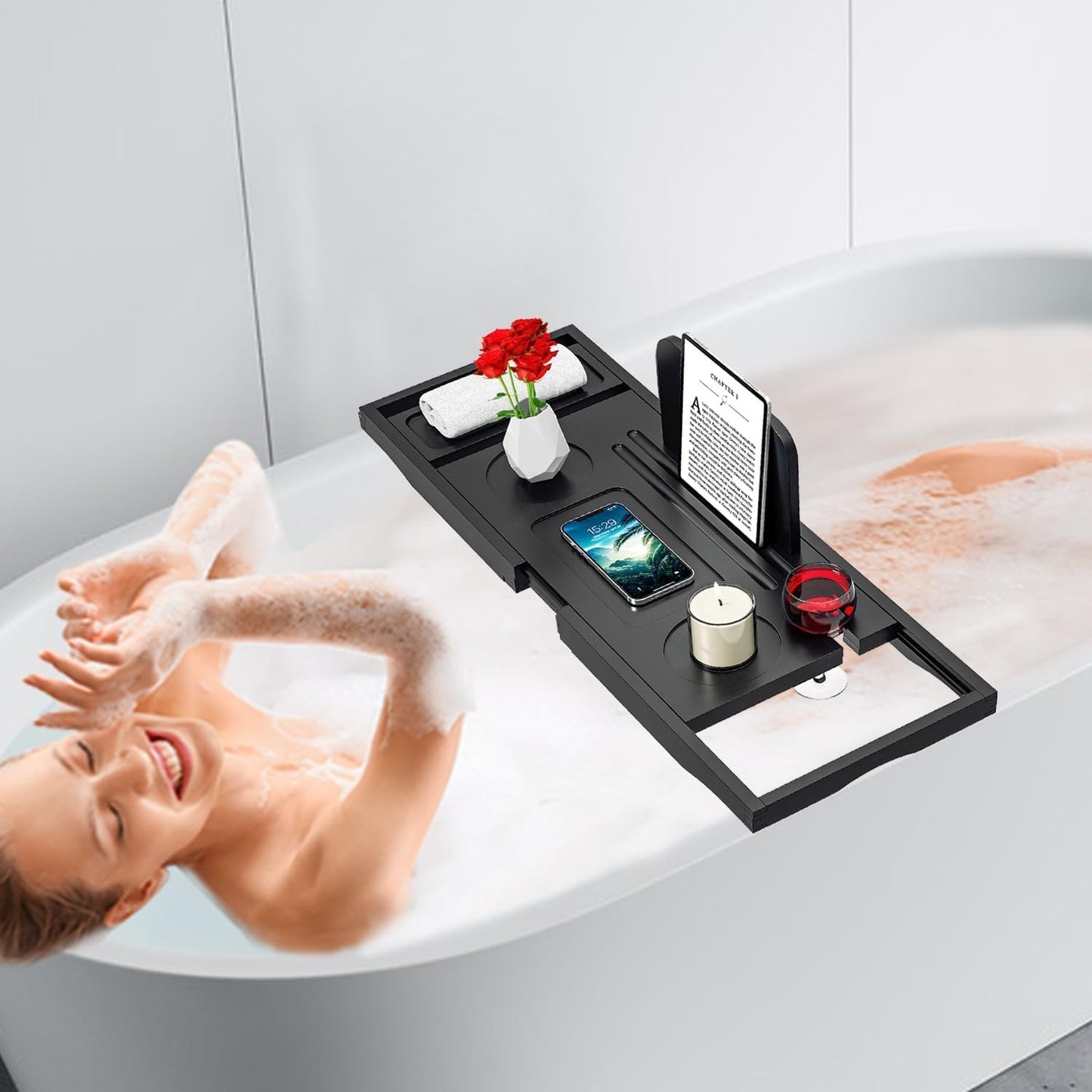 Premium Bathtub Caddy Tray - Bath Tray - Bath Tub Tray Table for Bathtub - Bath Caddy Tray for Bathtub, Expandable Size, Fits Most Bath Tubs