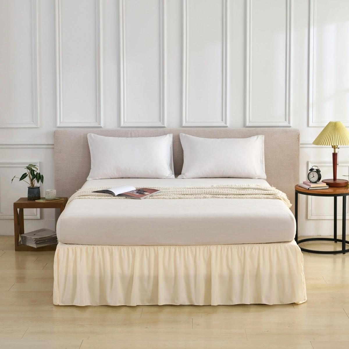 Bed Skirt Queen Size Ruffled Bed Skirt with Split Corners, Queen Bed Skirts 16 Inch Drop with Platform, 16'' Queen, Beige