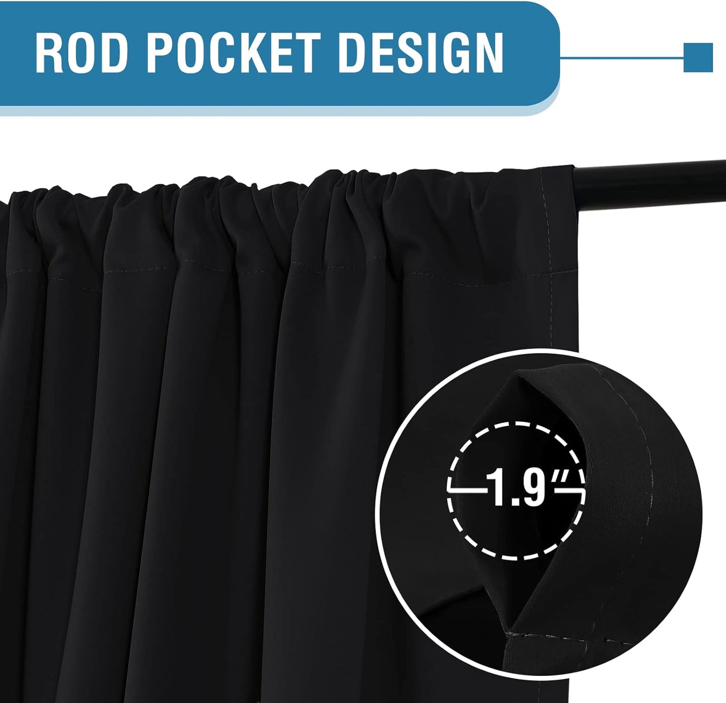 H.VERSAILTEX 100% Blackout Curtains for Bedroom 42 Inches Wide Thermal Insulated Blackout Curtains 54 Inches Long Rod Pocket Curtains for Kitchen with Black Liner 2 Panels Set, Jet Black