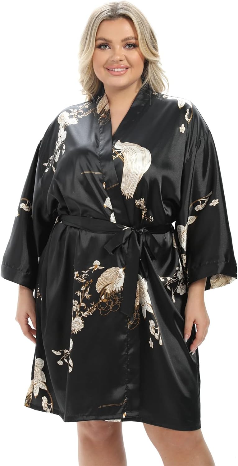 Women's Plus Size Satin Robes Plus Size Silky Kimonos Robes Sleepwear,Short