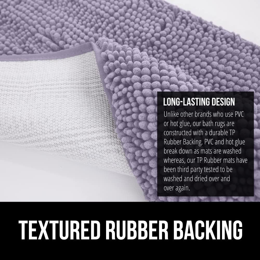 GORILLA GRIP Bath Rug Mat 36x24 Thick Soft Absorbent Chenille, Quick Dry Microfiber Mats, Rubber Backing Washable Shower Floor Rugs, Bathmat Runner Bathroom Home Decor Accessories Light Purple