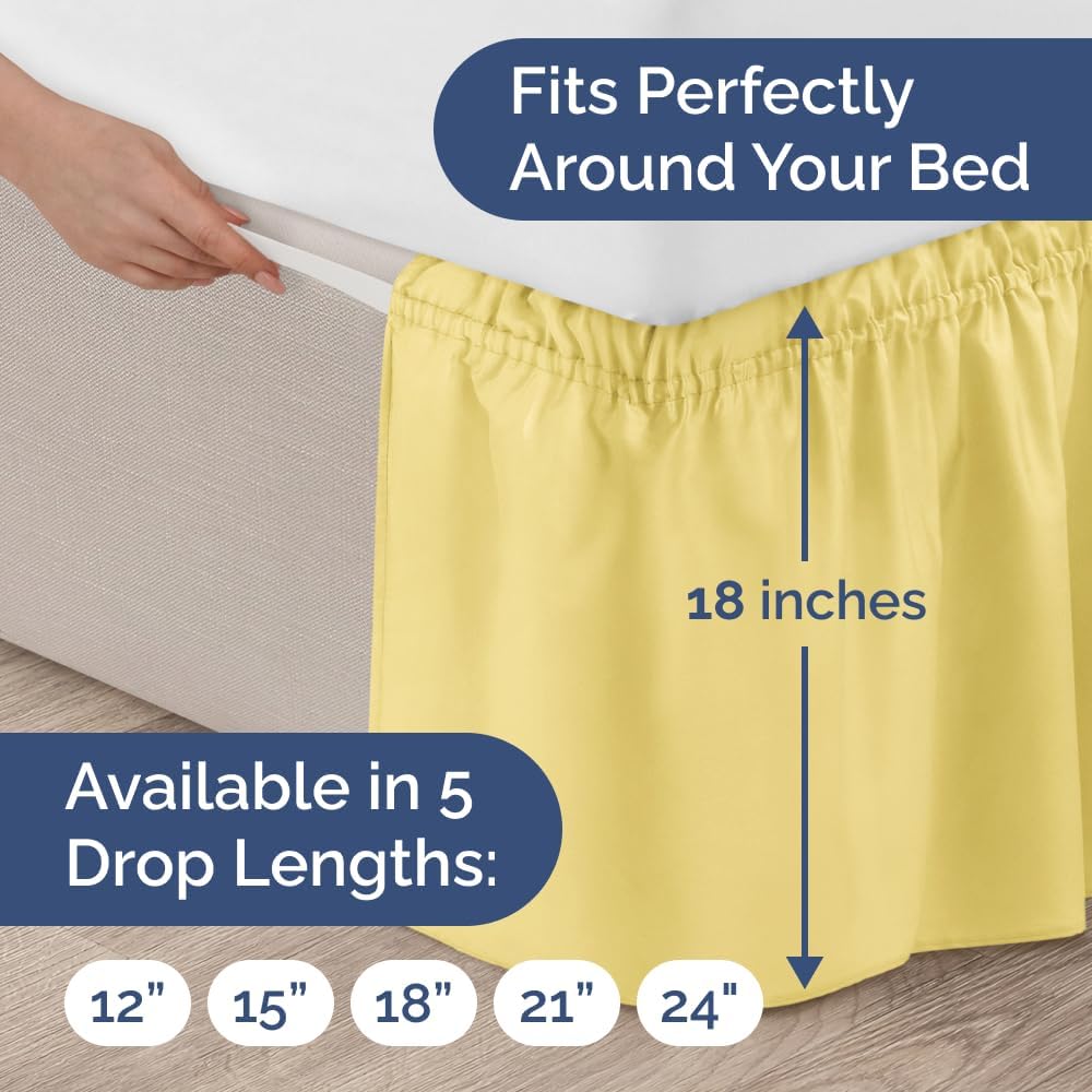Wrap Around Dust Ruffle Bed Skirt - Yellow - for Full Size Beds with 18 Inch Drop - Easy Fit Elastic Strap - Adjustable Pleated Bedskirt w/Brushed Fabric - Wrinkle Free - for Women, Men, Kids & Teens