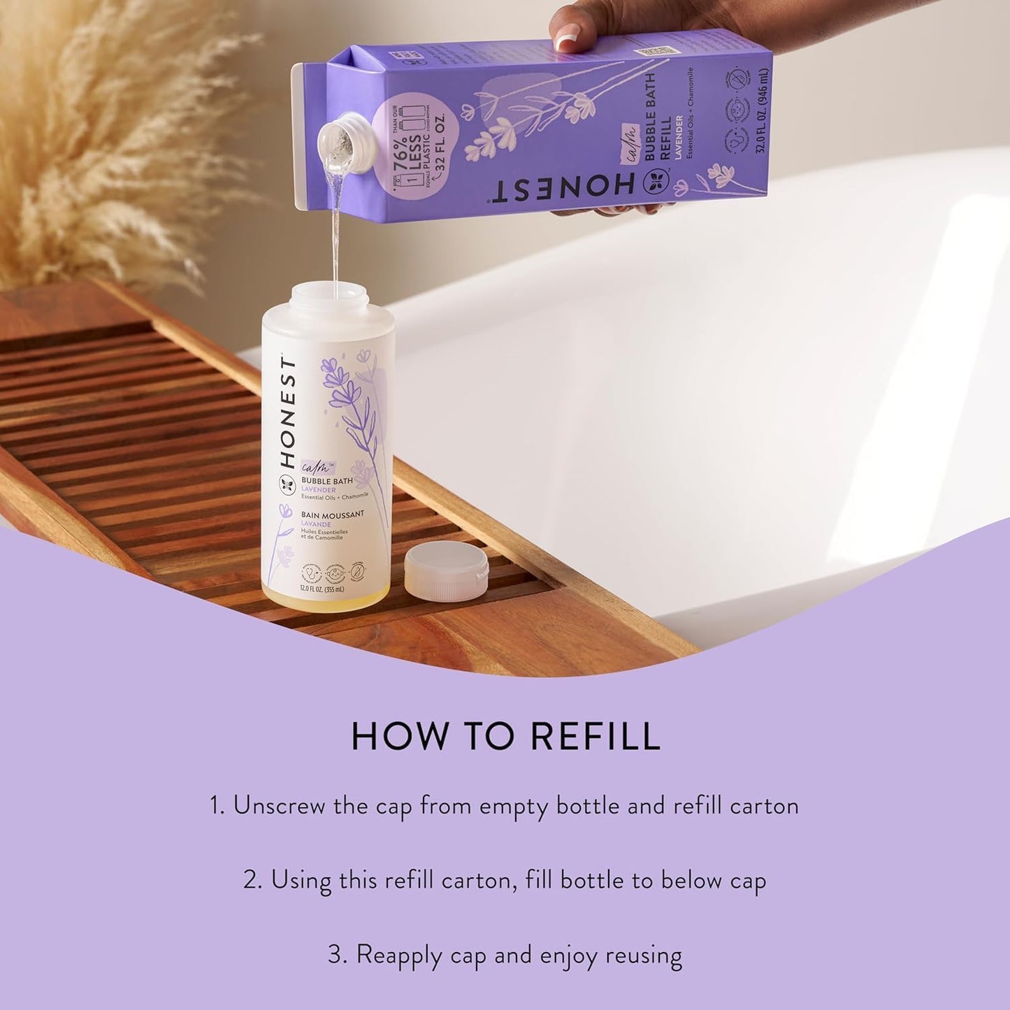The Honest Company Foaming Bubble Bath Refill Carton Gentle for Baby Naturally Derived Tear-Free Hypoallergenic Lavender Calm 32 fl oz