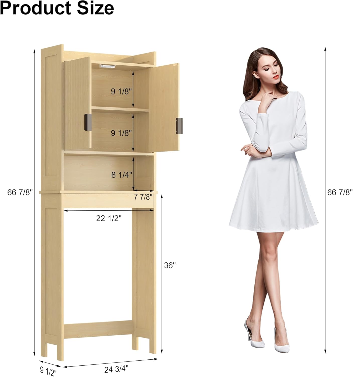 Over The Toilet Storage Cabinet,Behind Toilet Bathroom Organizer with Anti-tip,Space-Saving Toilet Shelf with Storage,Stylish Wave Pattern & Hidden Handle,Bathroom Shelf for Restroom/Laundry