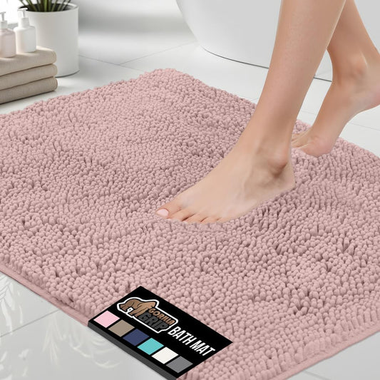 GORILLA GRIP Bath Rug Mat 44x26, Soft Absorbent Chenille, Quick Dry Microfiber Mats, Rubber Backing Washable Shower Floor Rugs, Bathmat Runner, US Designed Bathroom Home Decor Accessories Dusty Rose