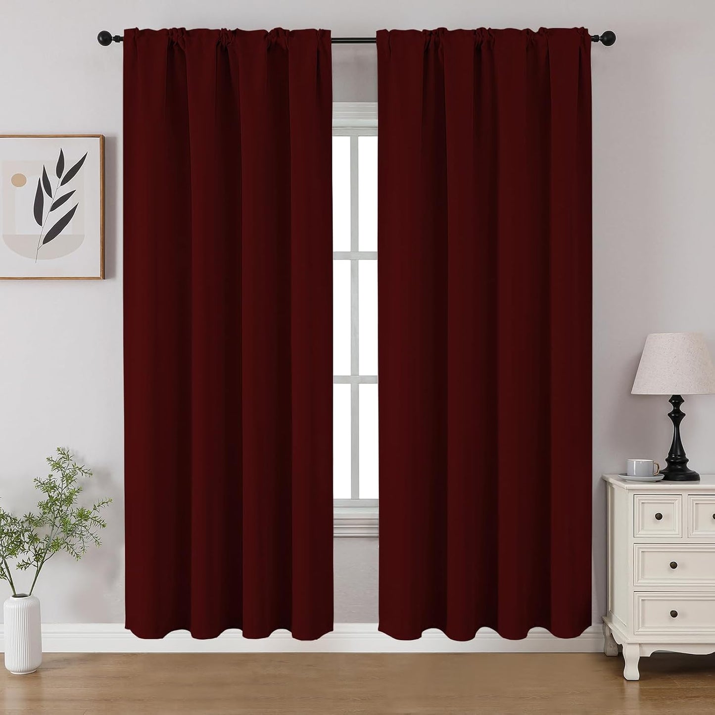 CUCRAF Burgundy Red Blackout Curtains 72 inch Length 2 Panels Set, Rod Pocket Room Darkening Drapes for Bedroom Living Room, Insulated Thermal Light Blocking Window Curtain (W52 x L72 Inch)
