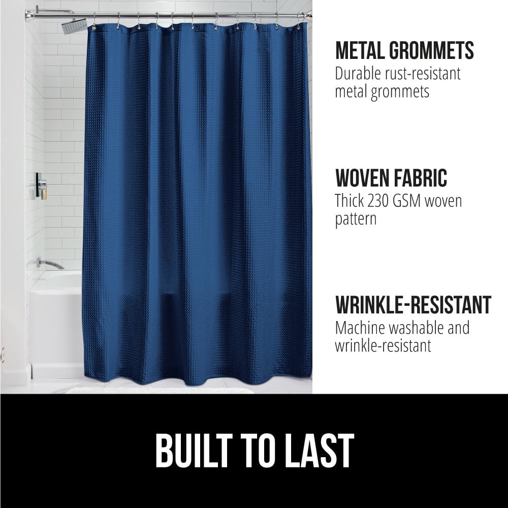 GORILLA GRIP Waffle Shower Curtain, Thick Weighted Fabric, Wrinkle and Rust Resistant, Classic Hotel Quality Design, Heavy Duty Long Curtains for Bathroom Showers, Bath Tubs, Machine Wash, 72x72, Navy
