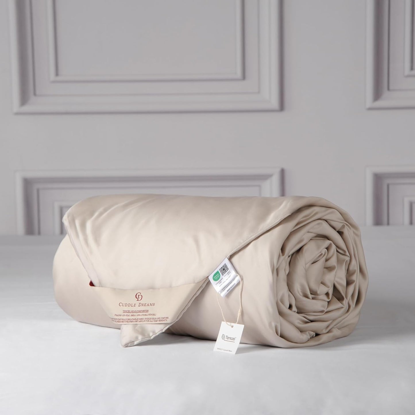 CUDDLE DREAMS Lightweight Silk Filled Comforter for Summer, Detachable Tencel Duvet Cover for Easy Care, Naturally Breathable (Light Pewter, Twin)