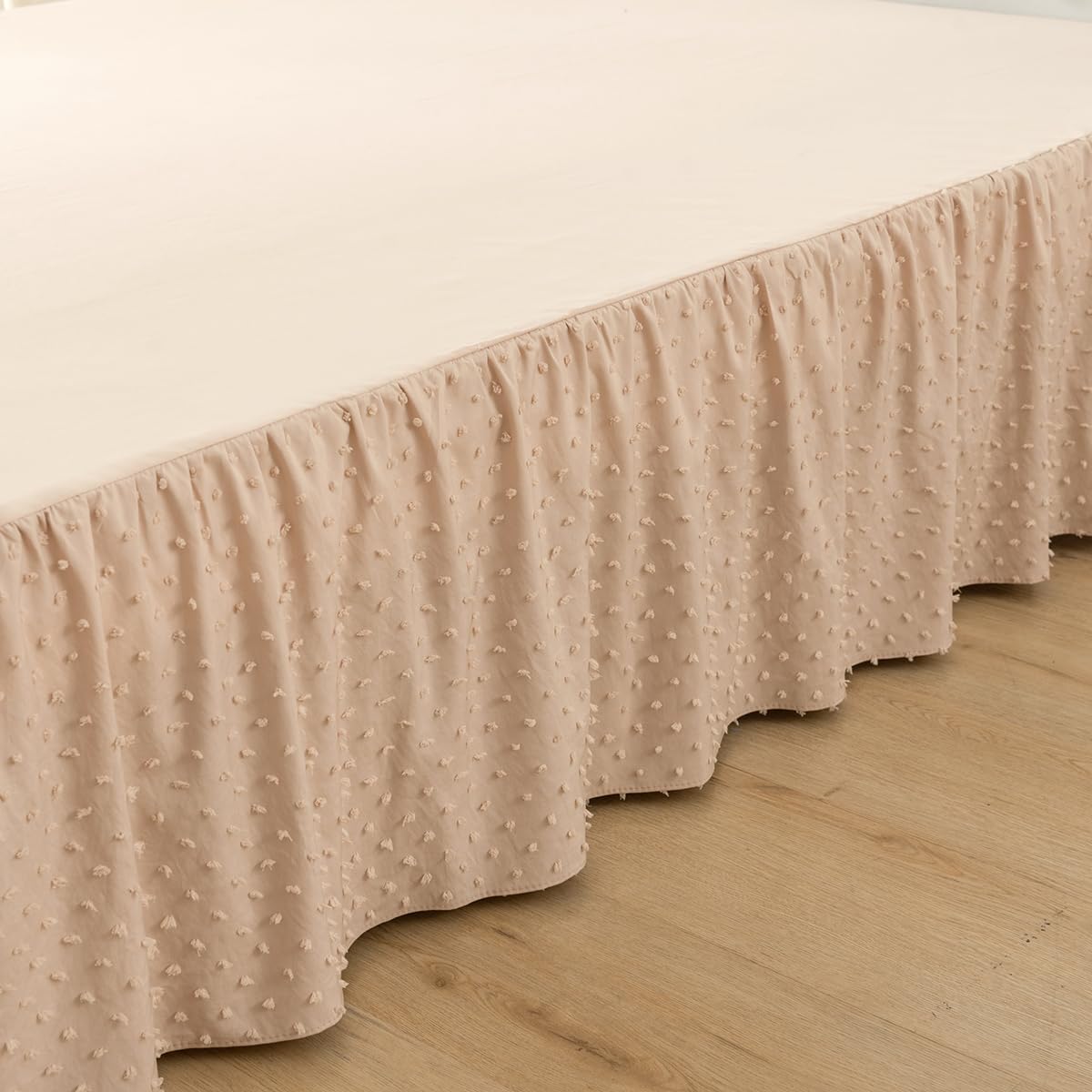 Tufted Dot Bed Skirt Queen Size,Ruffled Bed Skirt with Split Corners, Queen Bed Skirt 12 Inch Drop, Boho Queen Size Bed Skirt Cream for Ruffled Bed Skirt with Split Corners, Bed Skirts Queen Size