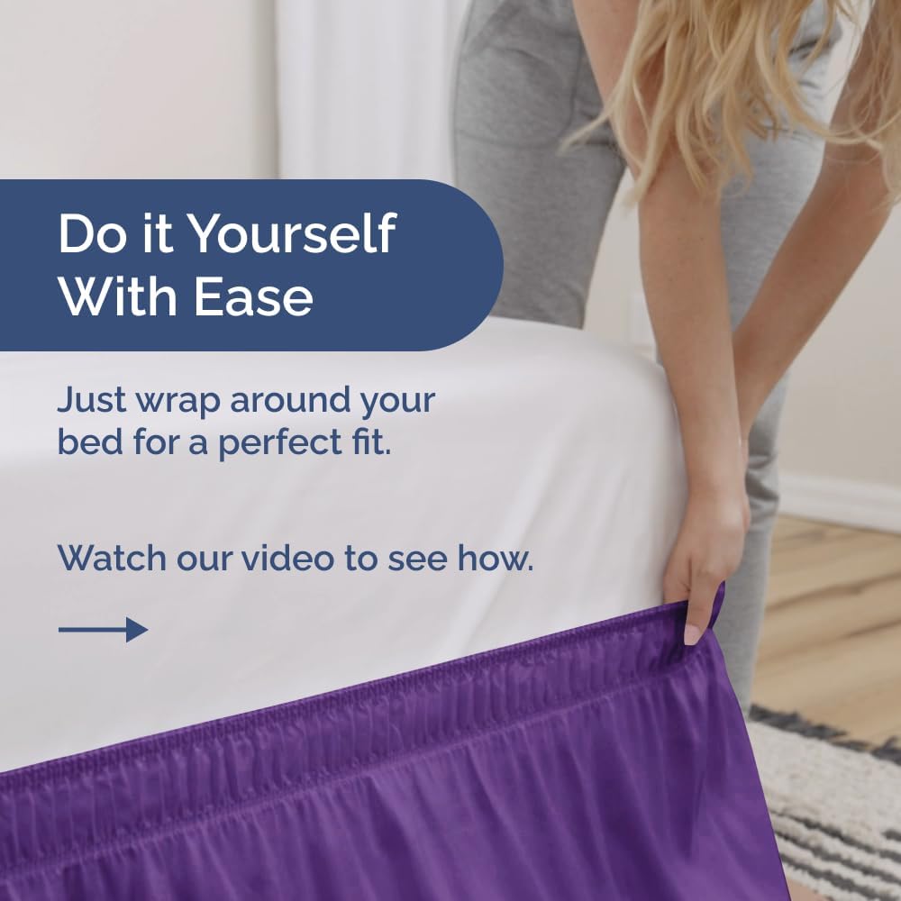 Wrap Around Dust Ruffle Bed Skirt - Purple - for King Size Beds with 15 Inch Drop - Easy Fit Elastic Strap - Adjustable Pleated Bedskirt w/Brushed Fabric - Wrinkle Free - for Women, Men, Kids & Teens