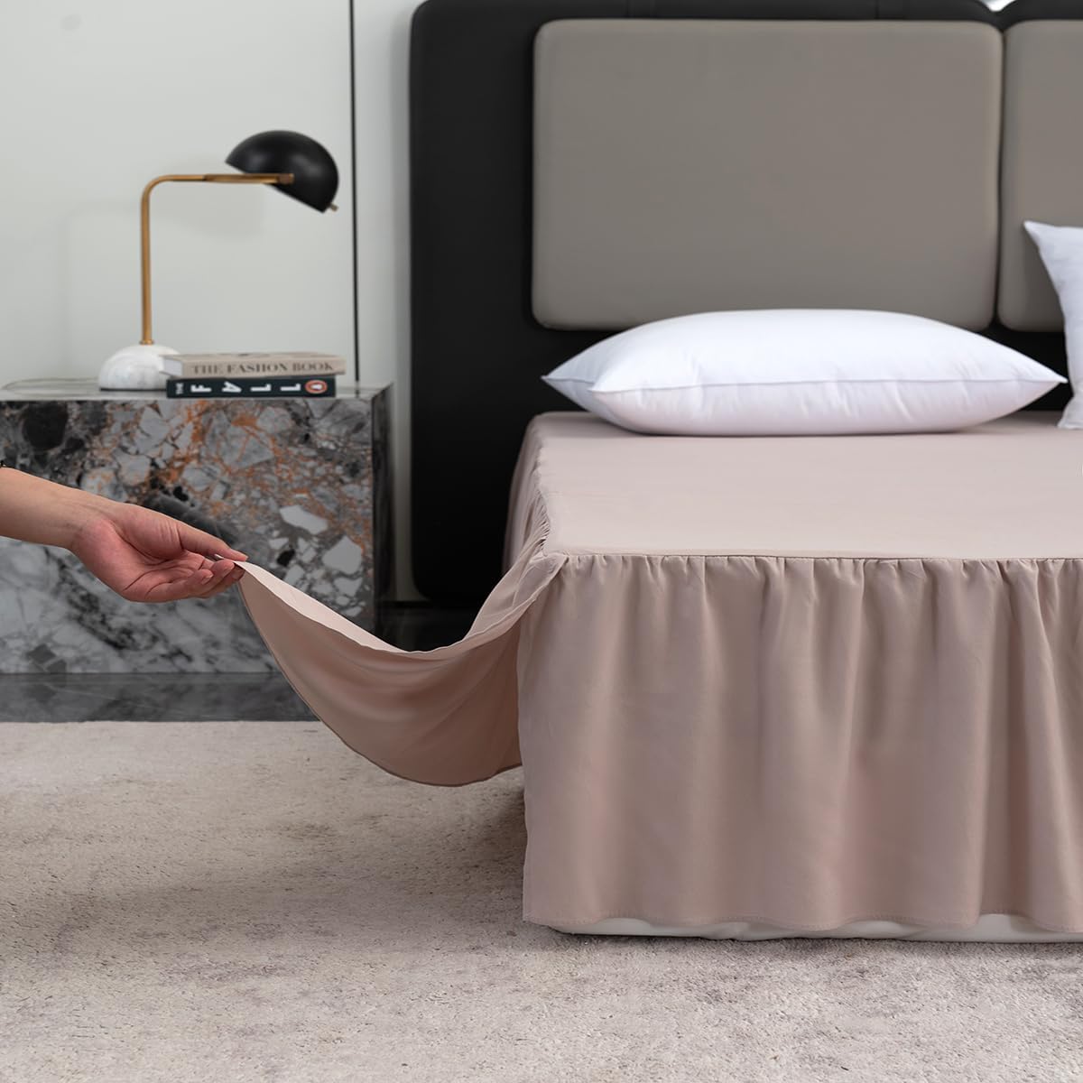 Bed Skirt Full Size Ruffled Bed Skirt with Split Corners, 16 Inch Drop Dust Ruffle Bed Skirts with Platform, Khaki