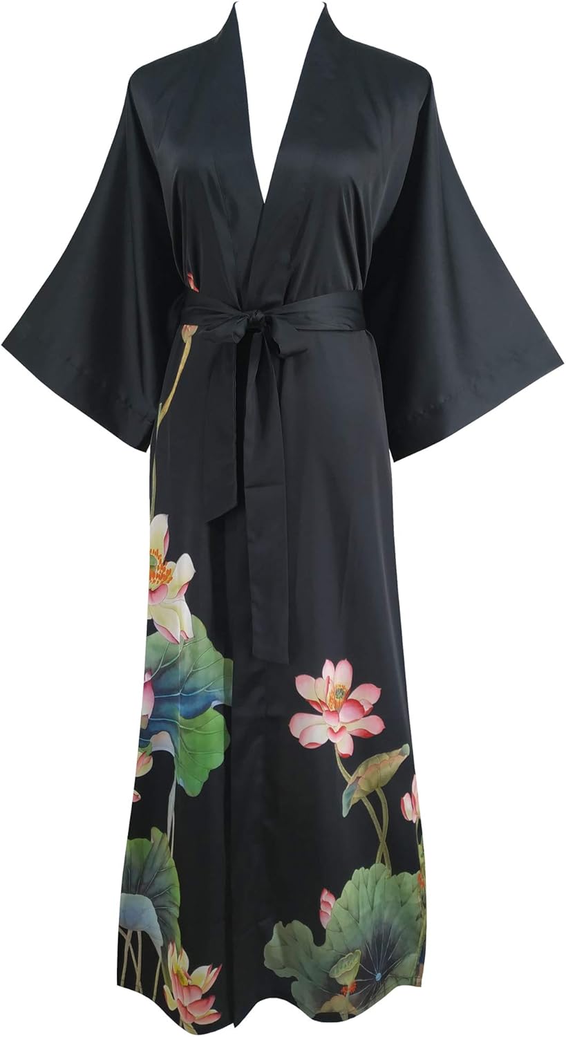 Ledamon Women's Kimono Long Robe - Classic Floral Bathrobe Nightgown