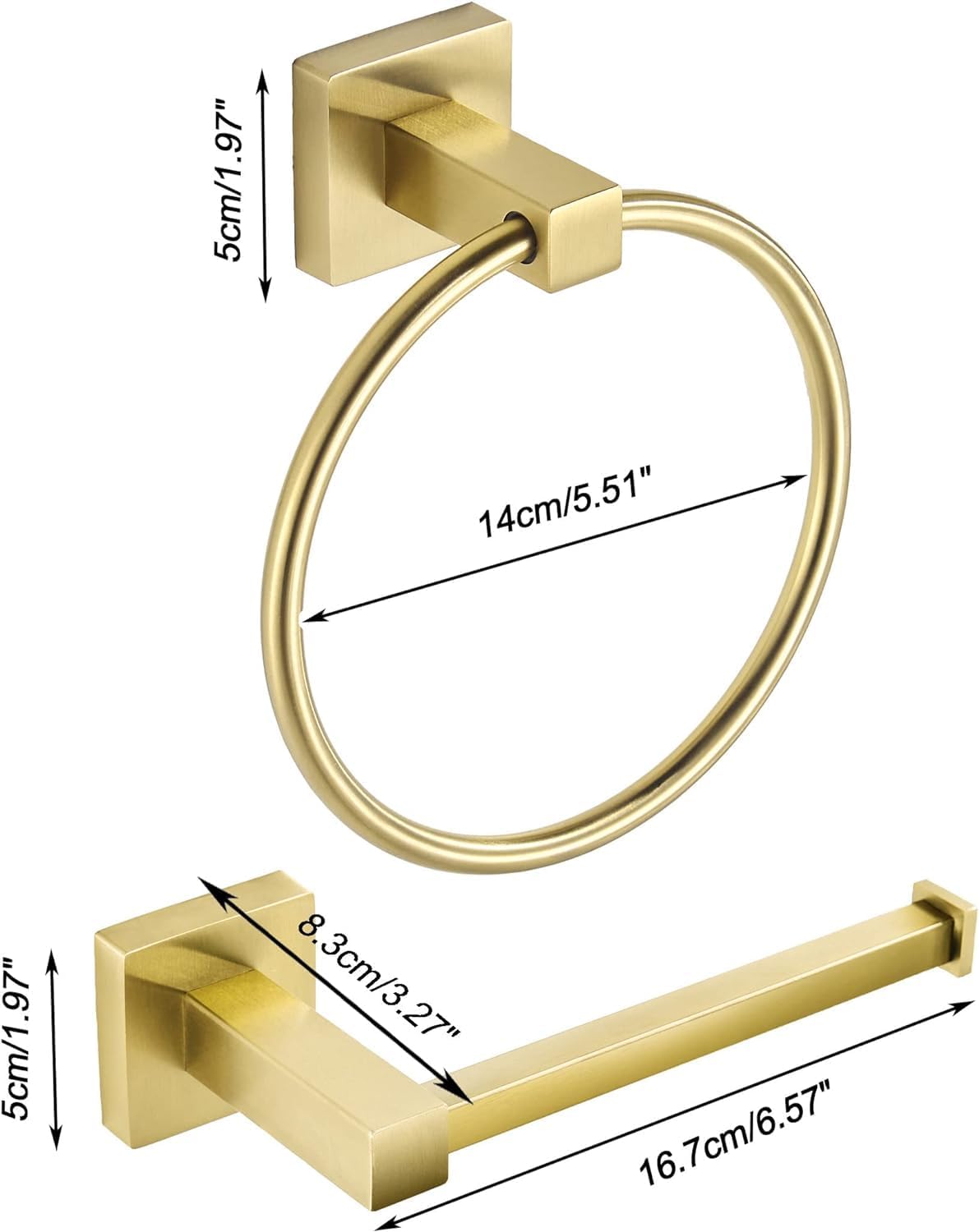FORBATH Gold Toilet Paper Holder Towel Ring, Brushed Gold Bathroom Hardware, Hand Towel Holder Toilet Tissue Roll Holder Set, Wall Mount SUS304 Stainless Steel Bath Accessories, 2pcs
