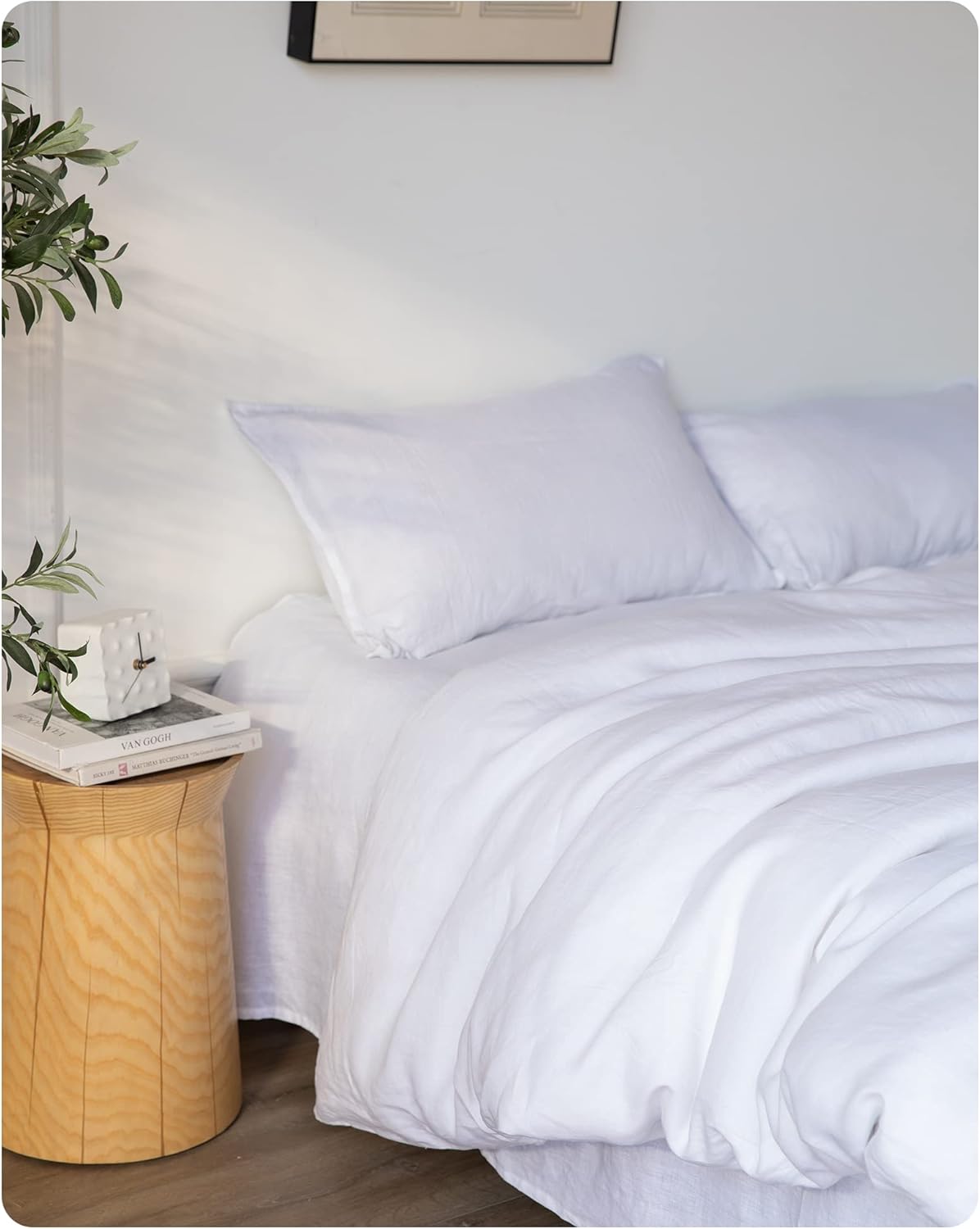 XZ XIFA Linen Pillowcases King - Pack of 2-100% Natural Washed French Flax, Breathable, Durable, Textured Envelope Pillowcases - White, 20'' x 40''