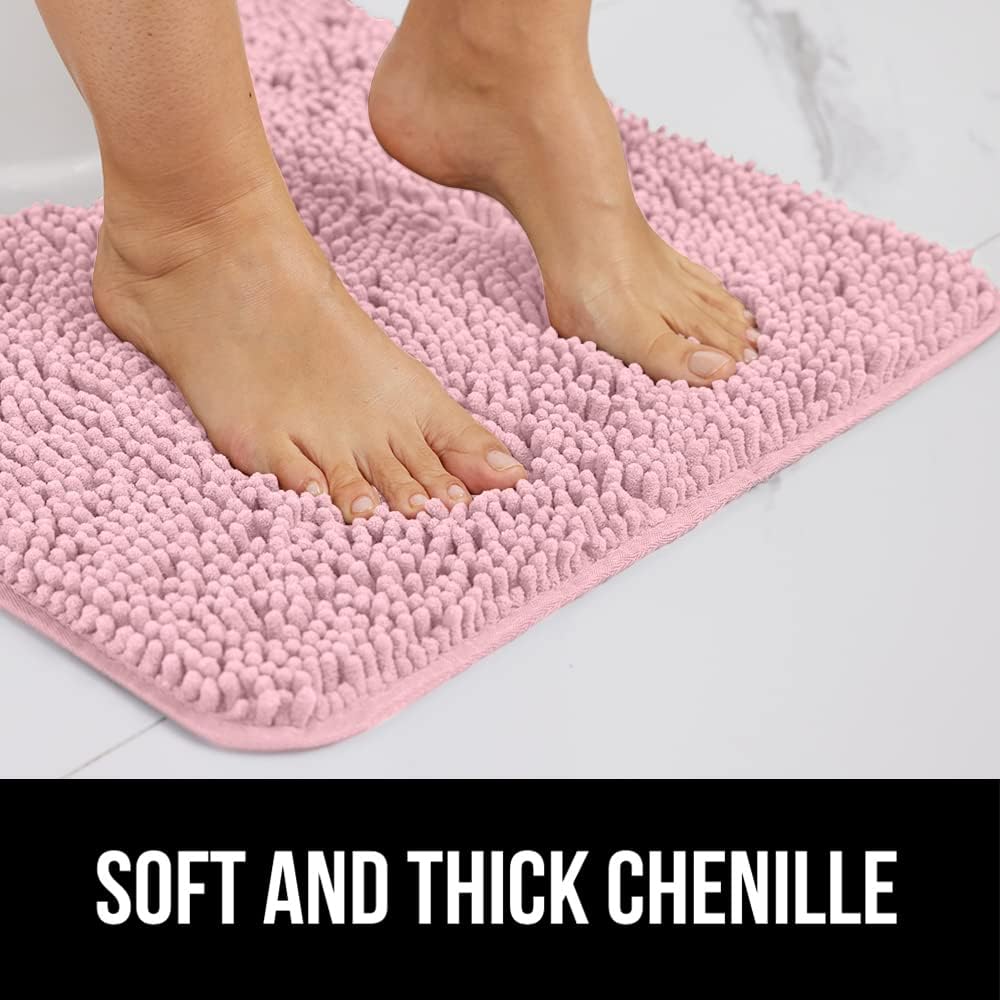 GORILLA GRIP Bath Rug Mat 60x24, Soft Absorbent Chenille, Quick Dry Microfiber Mats, Rubber Backing Washable Shower Floor Rugs, Bathmat Runner, US Designed Bathroom Home Decor Accessories Light Pink